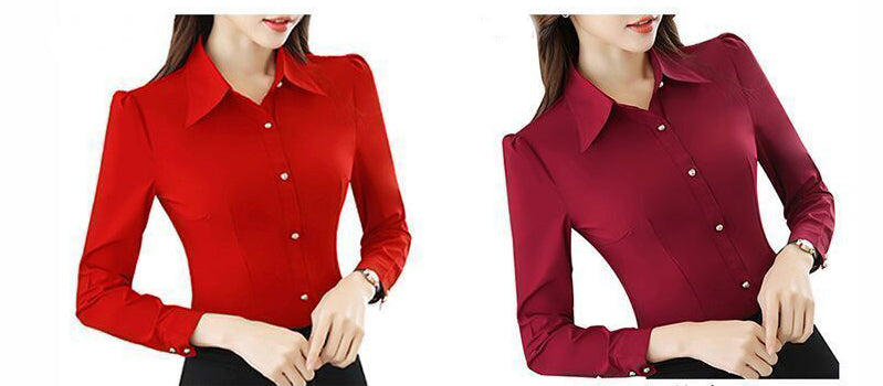 Red Women's Shirt Long Sleeve Blouse Autumn Women Shirts and Blouses Korean Fashion Slim Business Dress Shirt Women's Work Shirt