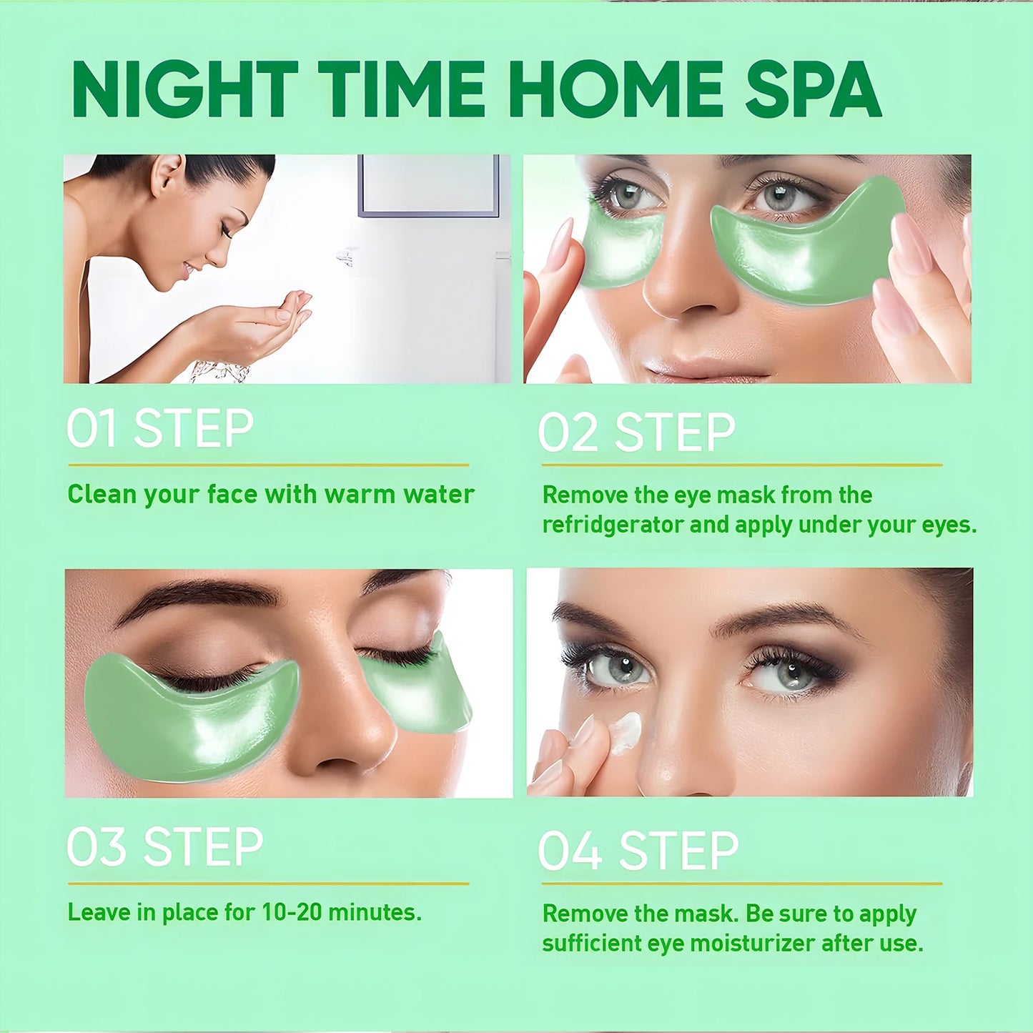 60pcs Seaweed Hyaluronic Acid Eye Masks – Dark Circle Removal & Collagen Eye Patches