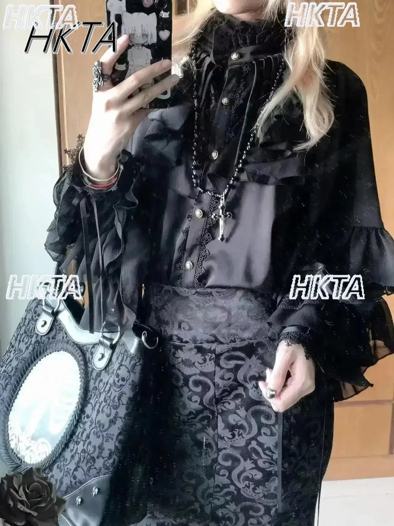 Gothic Style Batwing Sleeve Shirt Women Lolita Loose Spring Autumn Ladies Elegant Red and Black Top Blouse Solid Color Blouse
