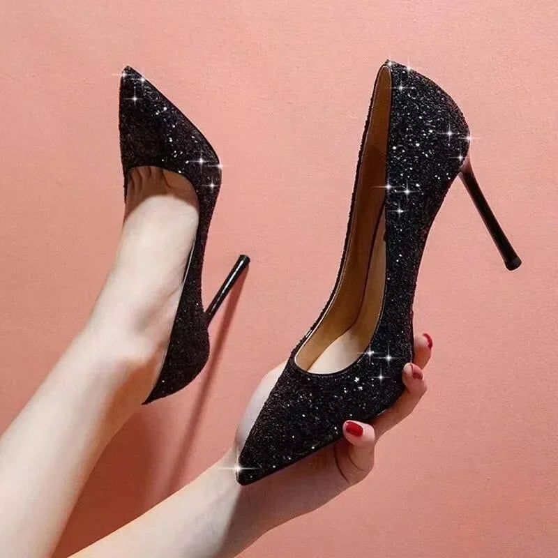 RBB 2024 Large Size Stiletto High Heels for Women – Glitter Sequin Party Pumps | Sexy Fashion Banquet Shoes | Professional Single Heels