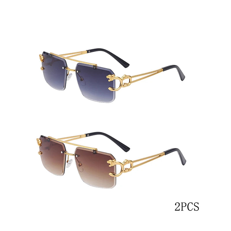 RBB 90168 Women's Fashion Metal Leopard Rimless Sunglasses – Gradient Ocean Film UV400 Double Bridge Design