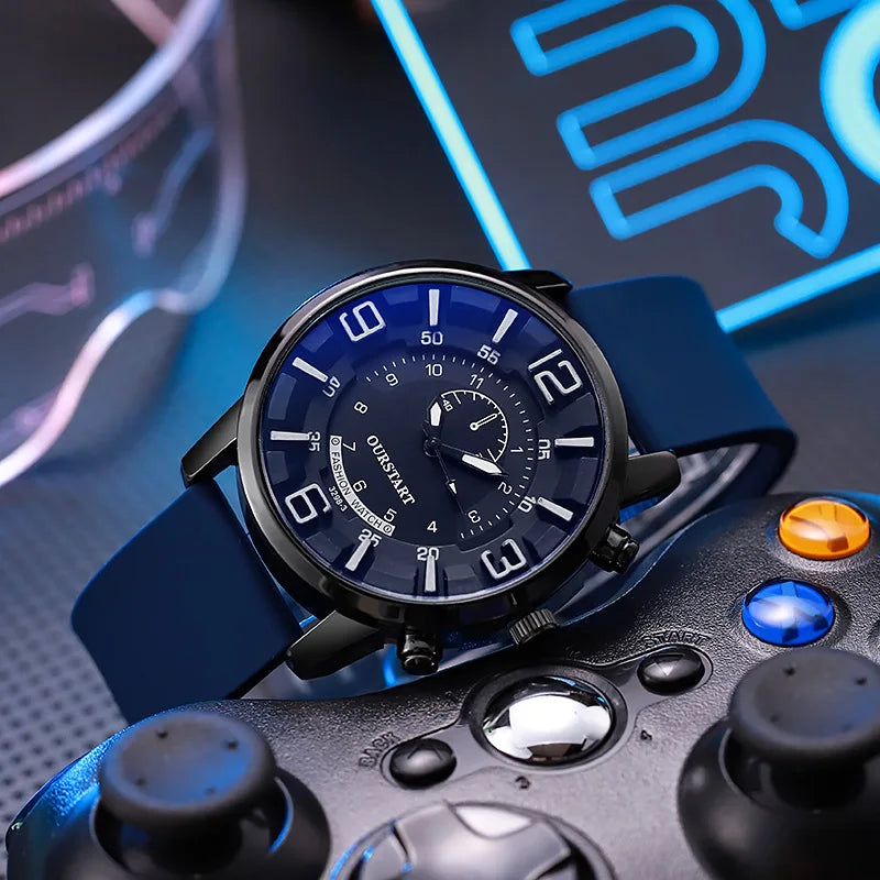 RBB Men’s Digital Quartz Watch – Blue Glass, Silicone Strap