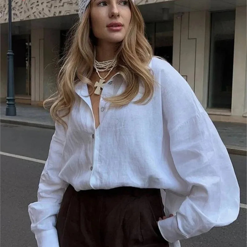 Epligg Women's White Shirt Long Sleeve Elegant Pink Loose Fashion Blouse Summer Vintage Basic Top Collar Shirt for Women