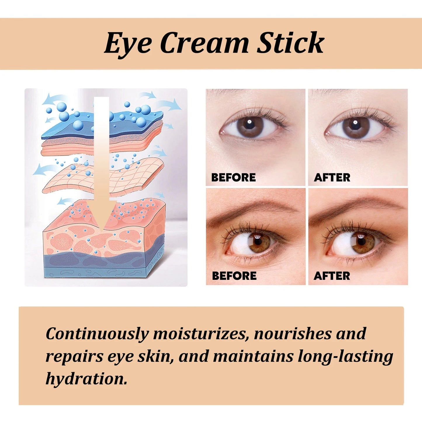Snail Collagen Eye Cream Stick – Fade Fine Lines, Dark Circles & Puffiness, Firming & Moisturizing