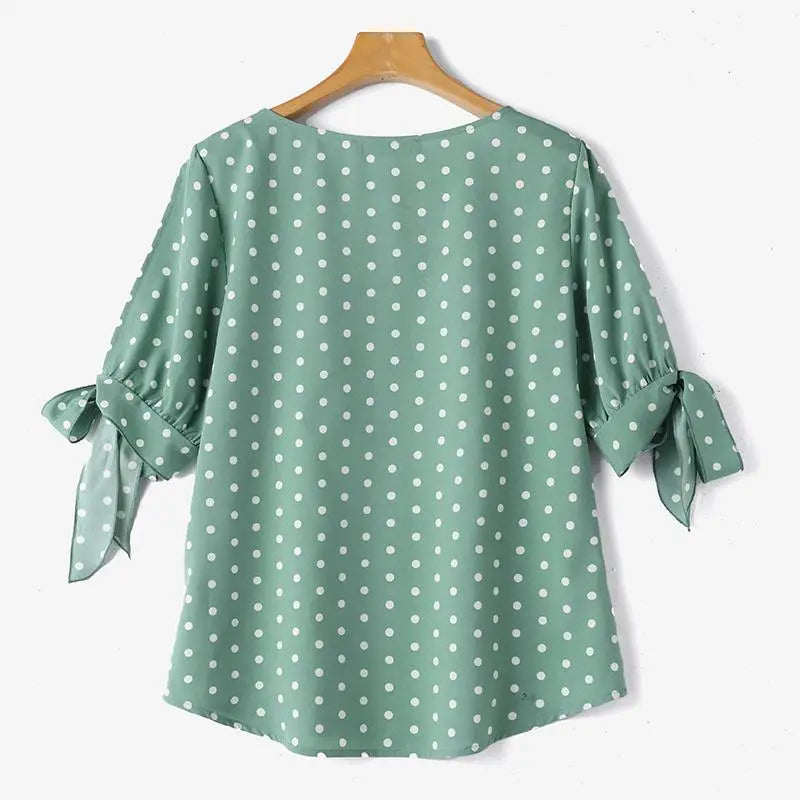 ZANZEA Woman Casual Polka Dots Printed Blouse Fashion Holiday Shirt Half Sleeve O-Neck Tunic Tops Elegant Party Chemise Oversize