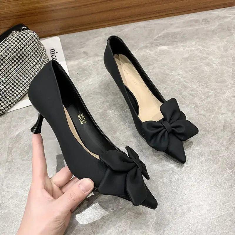 RBB With Heel Sexy Shoes for Women Moccasins Black Y2K Vacation Summer 2025 Chic and Elegant High Quality Slip-On Pumps - Size 39