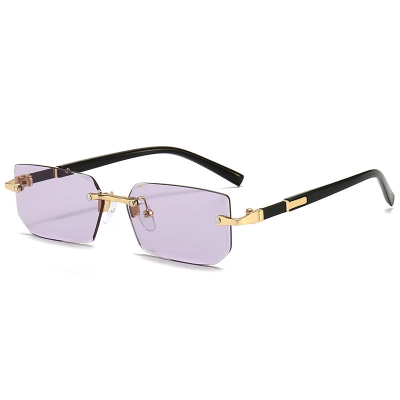 RBB Rimless Rectangle Sunglasses – Small Square Unisex Summer Travel Shades