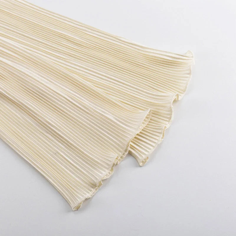 2024 Women Pleated Plain Shirts Spring Fall Chic Long Flare Sleeve V- Neck Tie Up Cardigans Tops for Casual Party Street