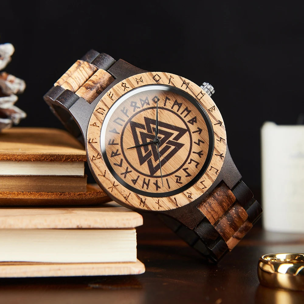 RBB Viking Wooden Wristwatch for Men – Vintage Style with Quartz Movement | Customizable