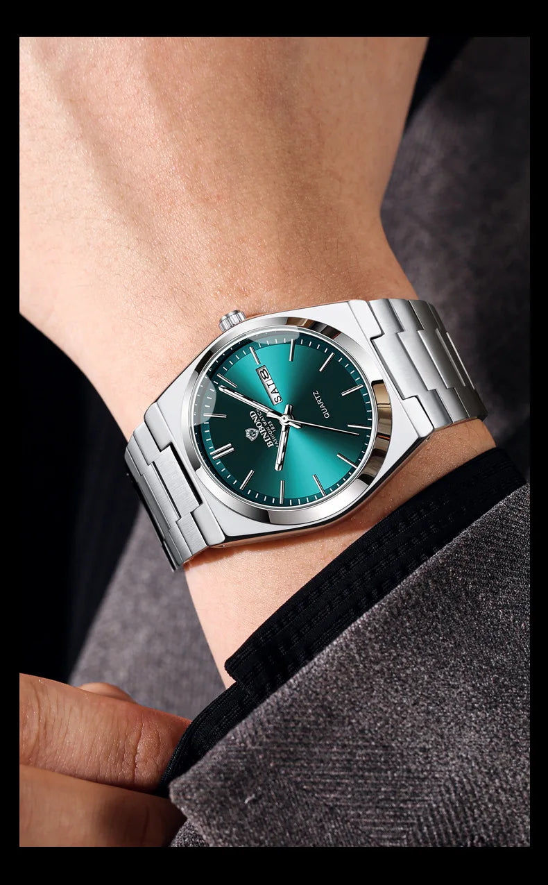 RBB Men’s Luxury Quartz Watch – Stainless Steel, Double Calendar, Waterproof, Business & Leisure Style