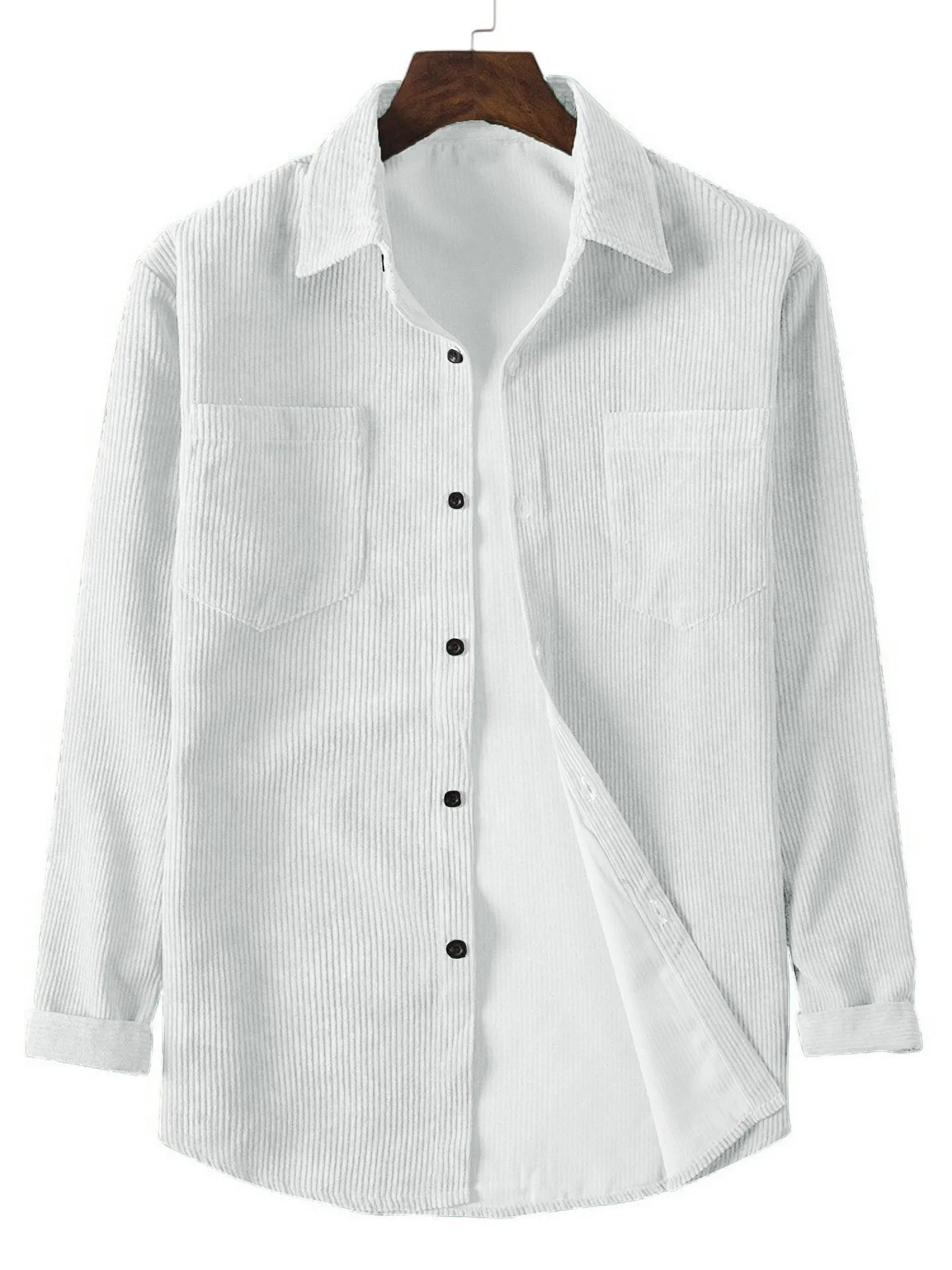 RBB Men’s Casual Corduroy Long Sleeve Lapel Shirt – Solid Color