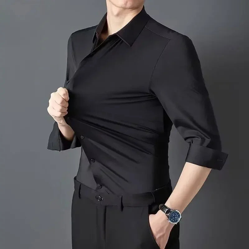 RBB Men’s Premium Ultra-Stretch Long Sleeve Shirt – Silky Formal & Casual Wear