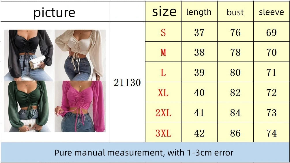 2023 Woman’s Tops Puff Sleeve Sexy Close-Fitting Summer and Spring Lace up V-neck Fashion Solid Color Simple Long Sleeve Hot