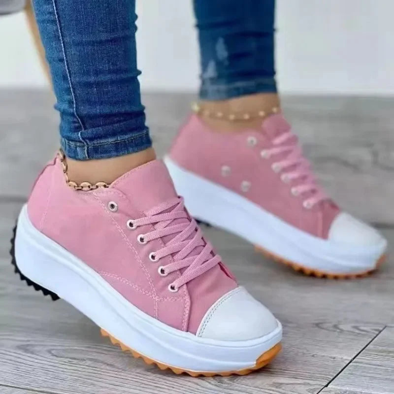Women's Canvas Low-Top Casual Shoes | Lightweight, Solid Color, Round Toe | Large Sizes Available