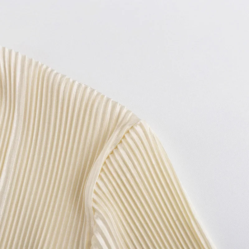 2024 Women Pleated Plain Shirts Spring Fall Chic Long Flare Sleeve V- Neck Tie Up Cardigans Tops for Casual Party Street