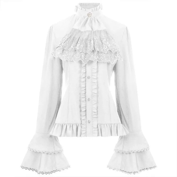 2025 New American Retro Pleated Shirts Women Spring Black Bottoming Blusas De Mujer Slim Fit Flare Sleeve Gothic Blouses