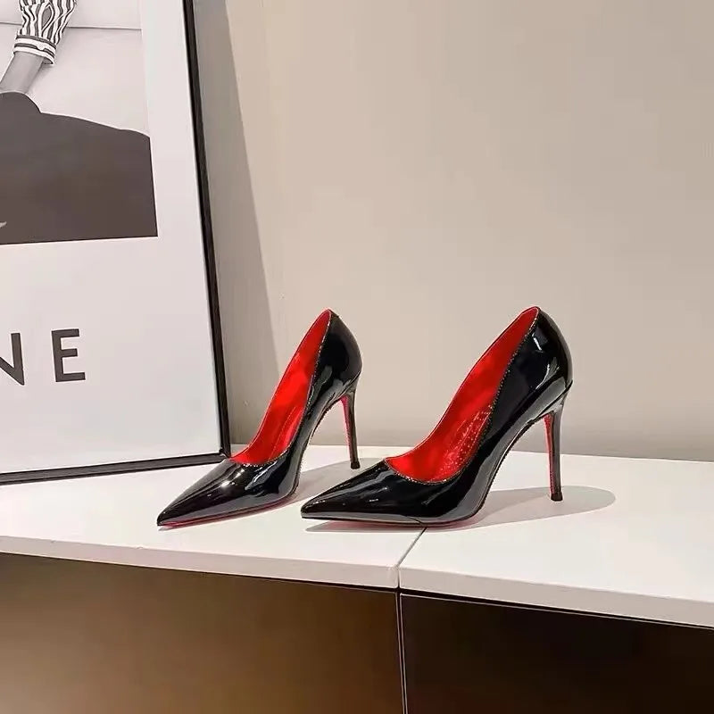 RBB Rhinestone Black Patent Pointed-Toe High Heels – Sexy Slim Wedding & Party Pumps