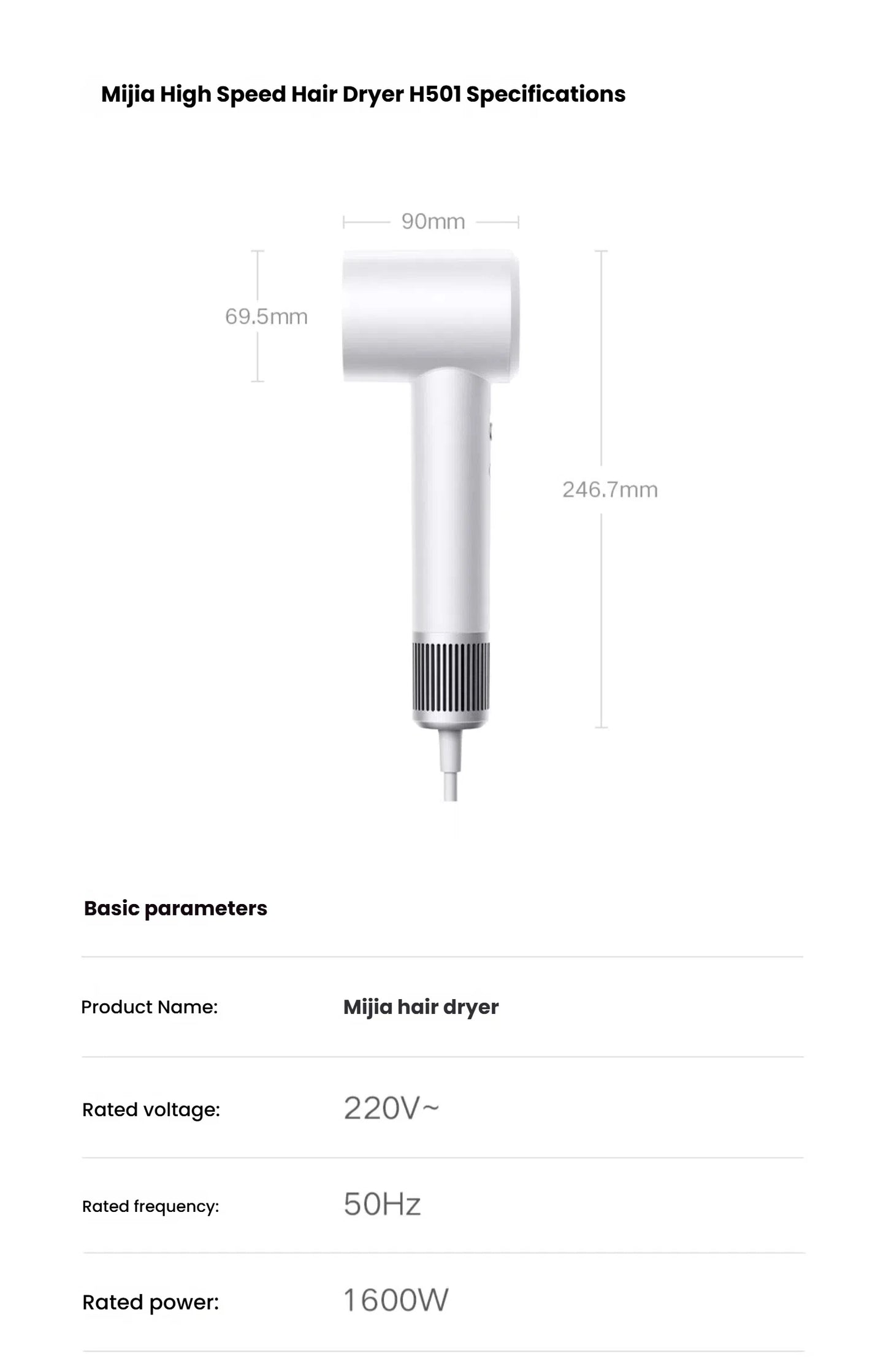 H501 High-Speed Ionic Hair Dryer – 110,000 RPM, EU Plug (220V)