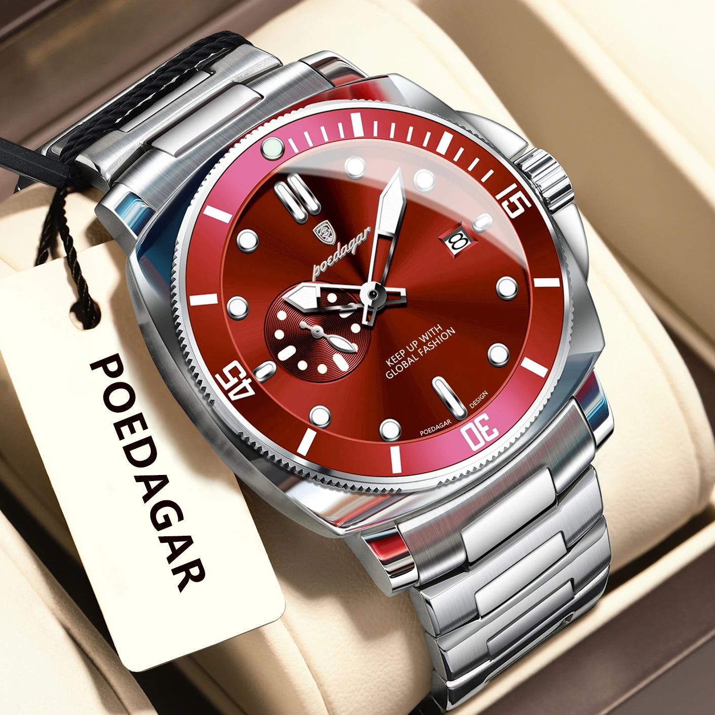 RBB Luxury Men's Quartz Watch – Stainless Steel, Waterproof, Luminous, Date Display, Business Style