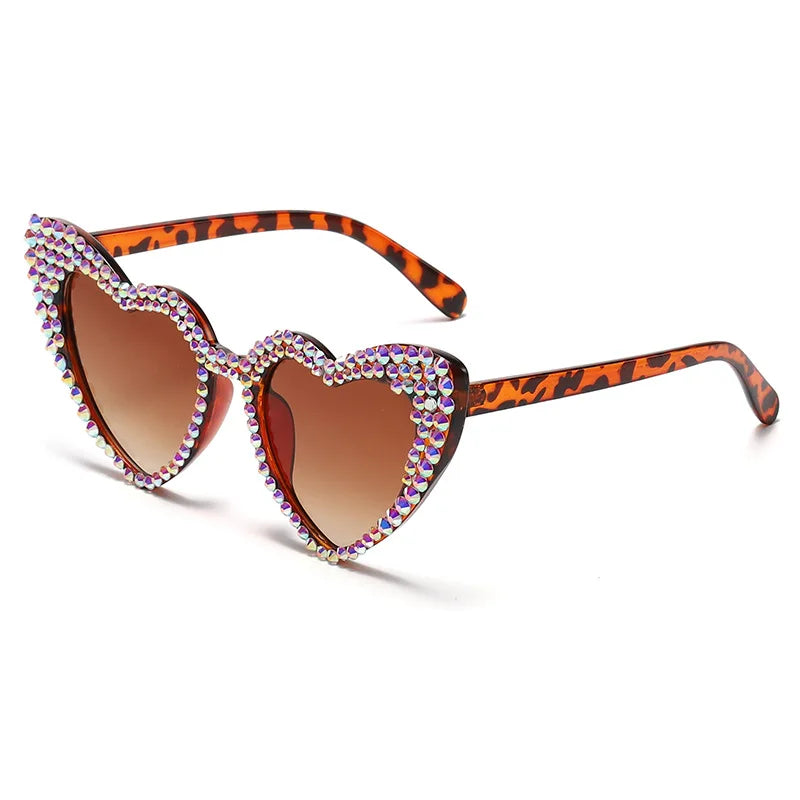 RBB Luxury Diamond Frame Heart Shape Sunglasses – Large UV400 Protection for Women