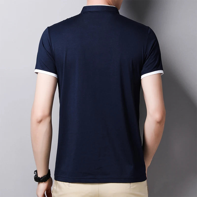 RBB 2025 Men’s Casual Fashion Stand-Up Collar Polo – Solid Color, Short Sleeve, Summer Versatile & Comfortable Top