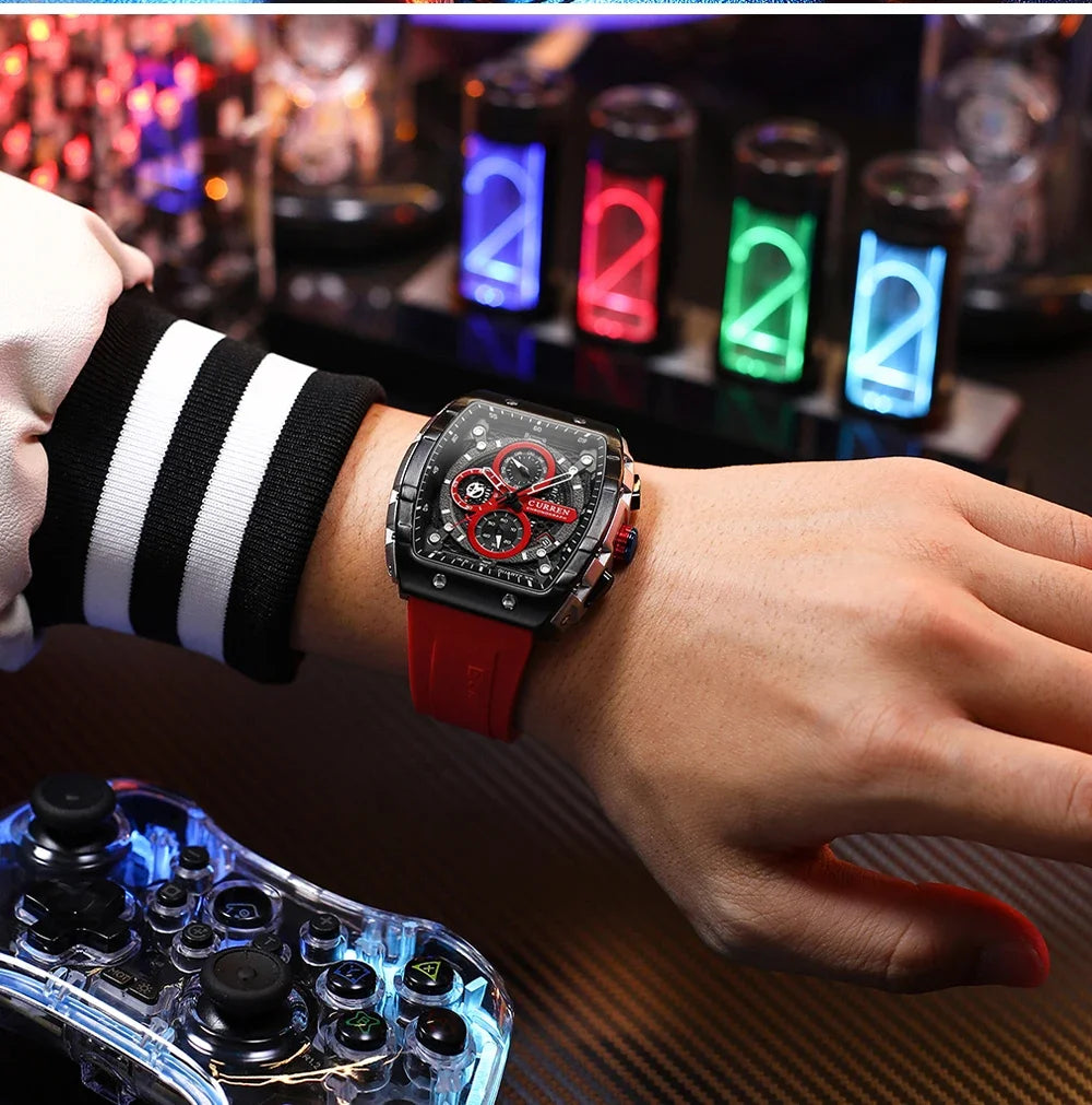 RBB Men's Luxury Square Chronograph Watch – Waterproof, Luminous, Date Display