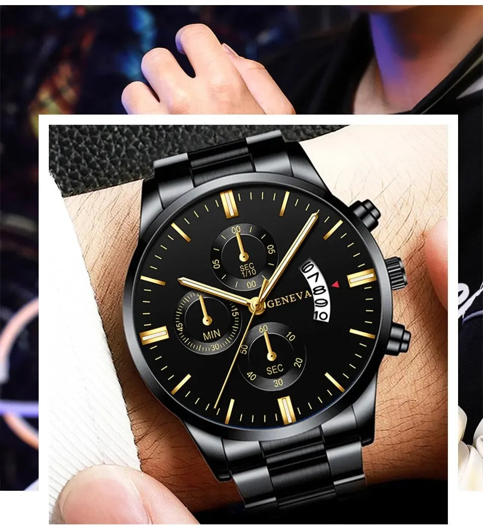 RBB Fashion Men's Stainless Steel Watch – Luxury Quartz Business Wristwatch with Calendar