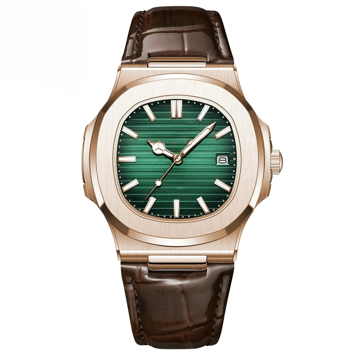 RBB Luxury Men’s Square Quartz Watch – Waterproof, Luminous Date Display, High-Quality Leather Strap