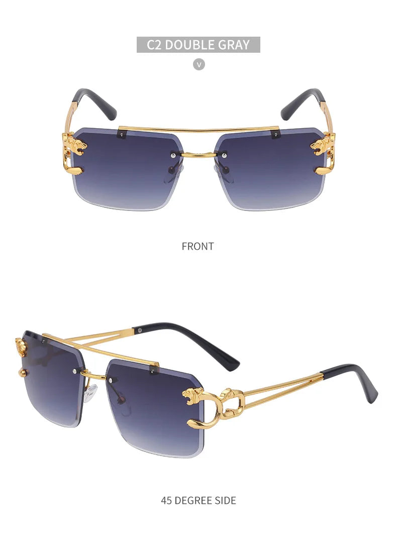RBB 90168 Women's Fashion Metal Leopard Rimless Sunglasses – Gradient Ocean Film UV400 Double Bridge Design