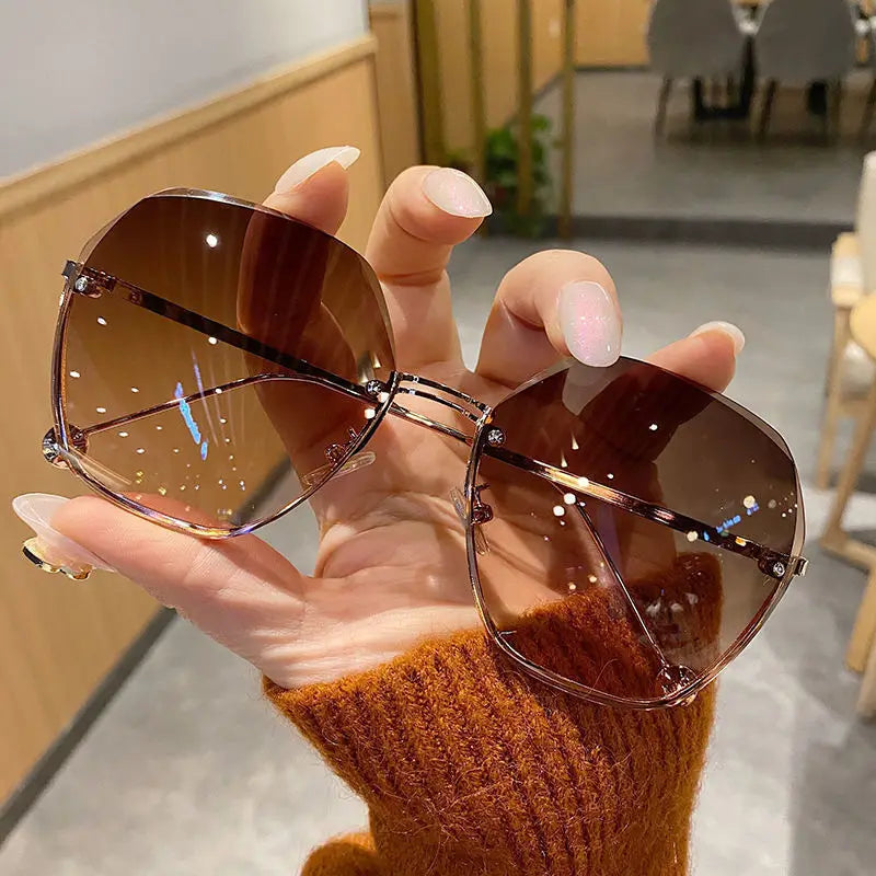 RBB Transparent Blue Polygonal Sunglasses – Large Frame Metal Driving Shades
