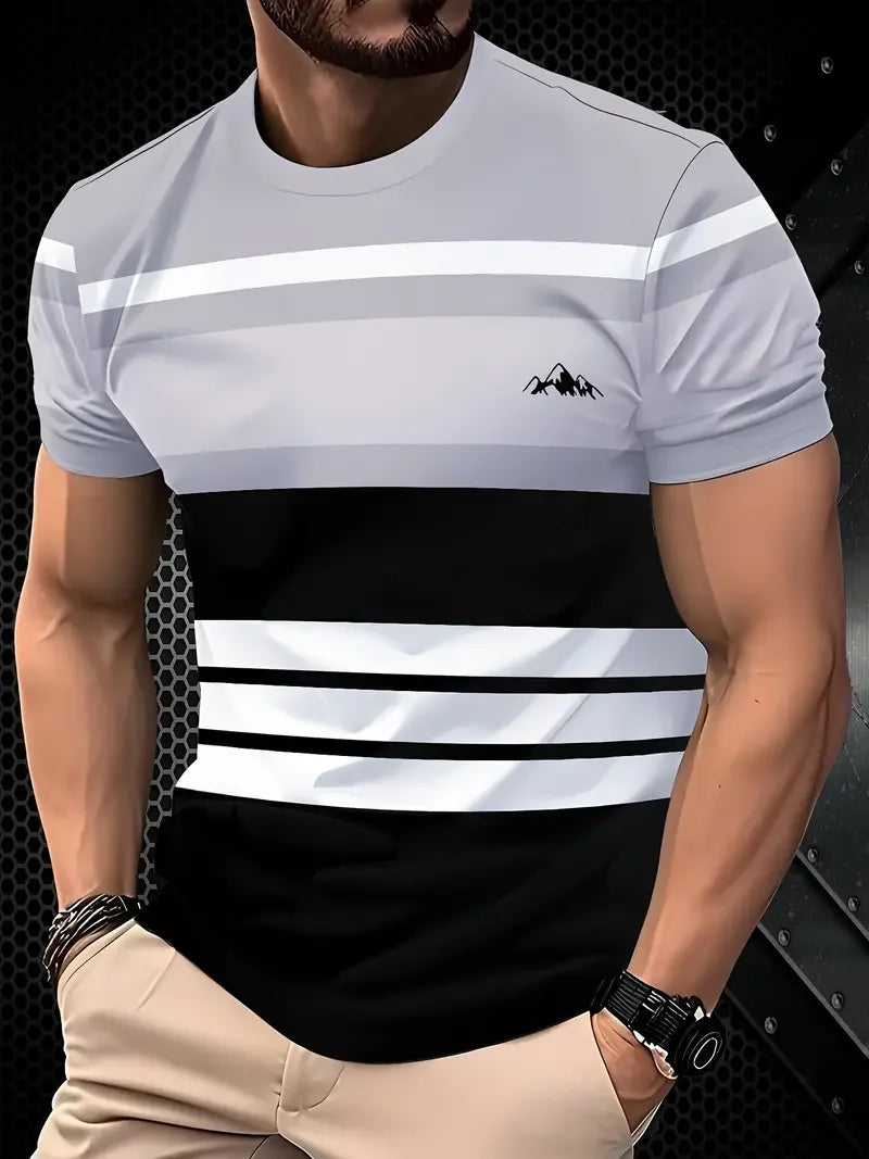 RBB Summer Men's Oversized Stripe Print T-Shirt – Casual Loose Fit, Short Sleeve Round Neck Streetwear Top