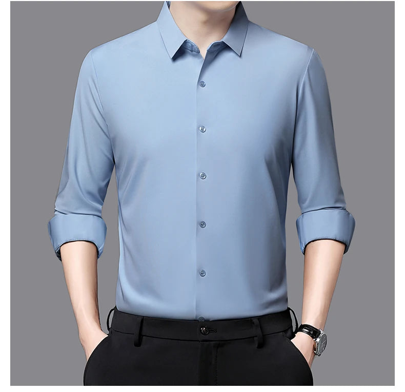 RBB Men’s Premium Ultra-Stretch Long Sleeve Shirt – Silky Formal & Casual Wear