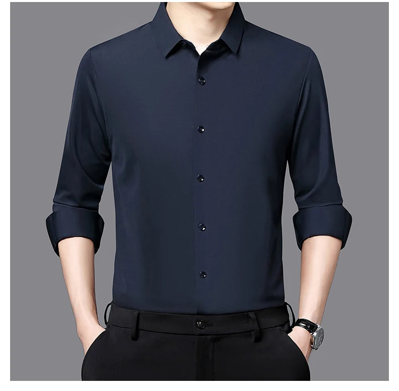 RBB Men’s Premium Ultra-Stretch Long Sleeve Shirt – Silky Formal & Casual Wear