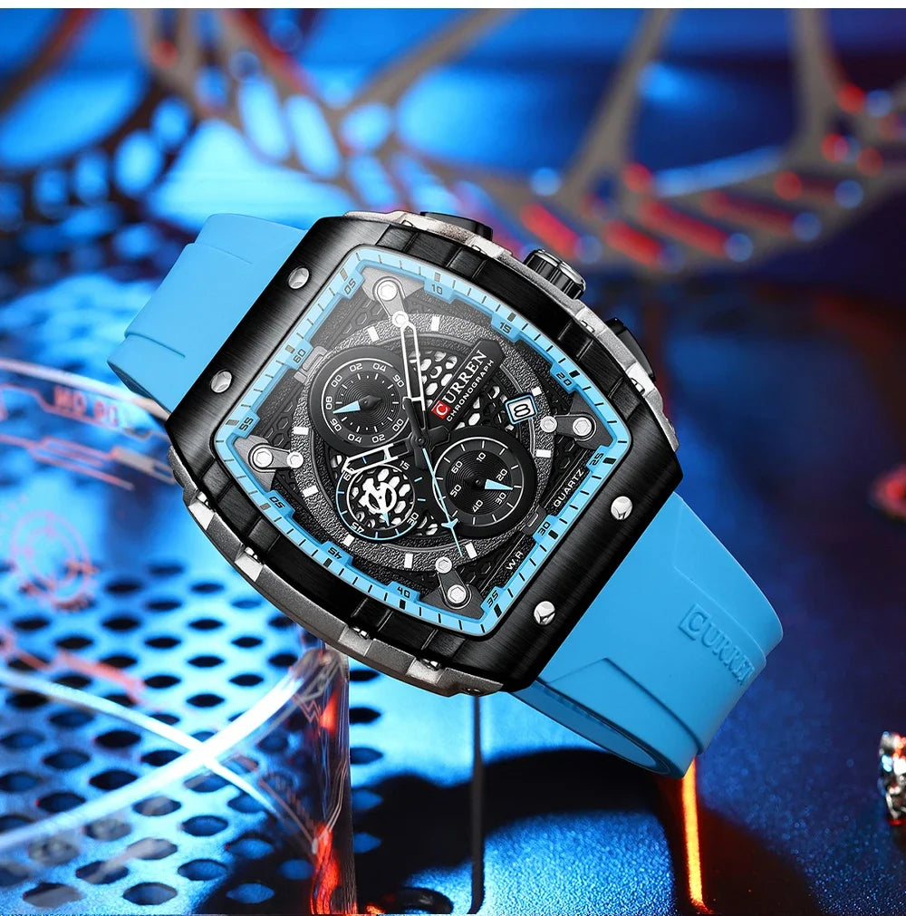 RBB Men's Luxury Square Chronograph Watch – Waterproof, Luminous, Date Display