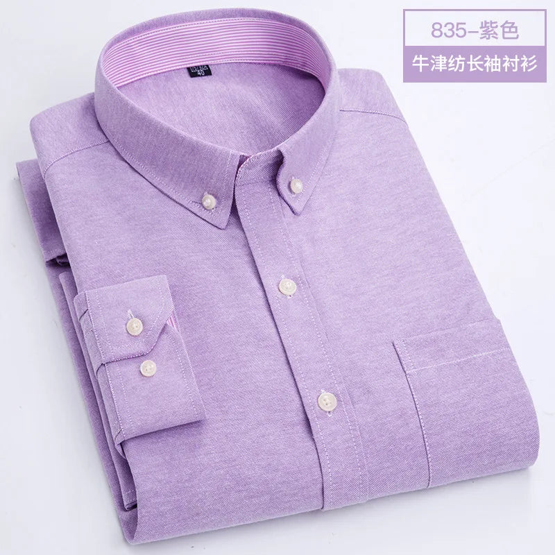 RBB Men's Oxford Long Sleeve Shirt – Slim Fit, Wrinkle-Free Casual Workwear for All Seasons