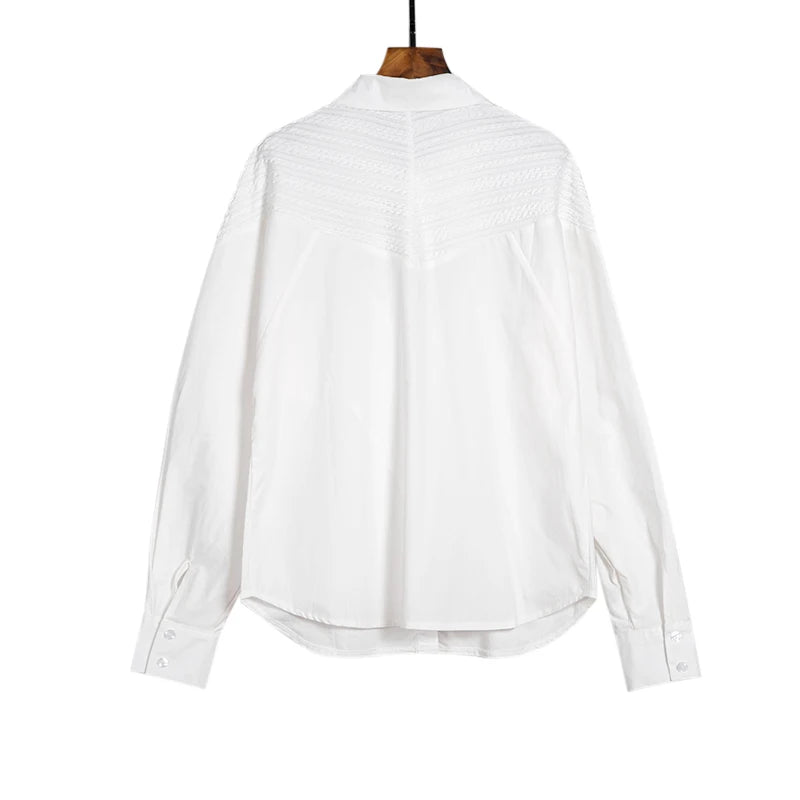 CHCH Women's Blouse Knitted Patchwork Striped Blouse Casual Fashion Office Lady Tops Clothing Streetwear Single-Breasted Shirts