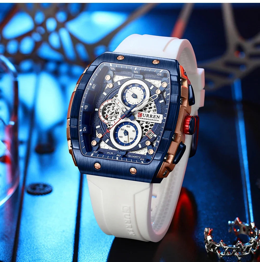 RBB Men's Luxury Square Chronograph Watch – Waterproof, Luminous, Date Display