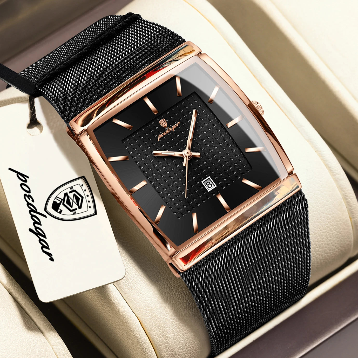 RBB Men's Luxury Quartz Watch – Stainless Steel Mesh, Waterproof, Luminous, Date Display
