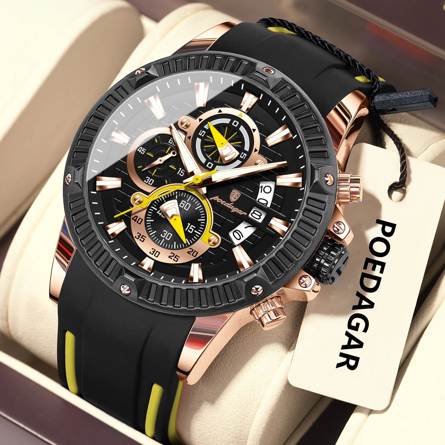 RBB Men's Sport Chronograph Watch – Silicone Strap, Waterproof, Luminous, Date Display