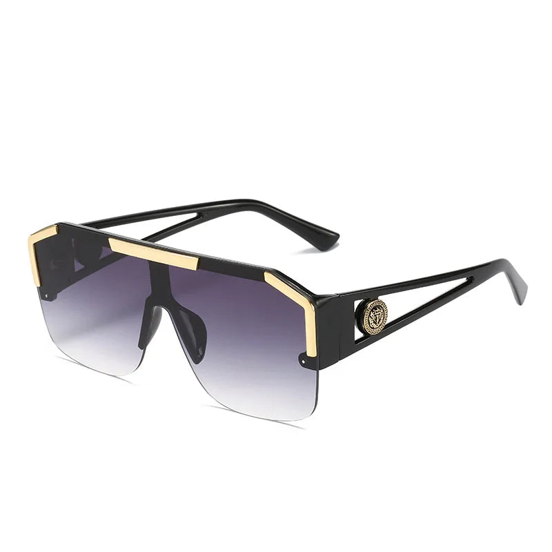RBB Women's Flat Top One-Piece Sunglasses – Oversized Half Frame with Lion Head Detail | UV400 Big Sun Shades