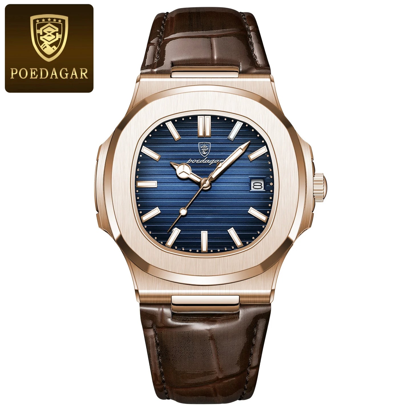 RBB Luxury Square Men’s Quartz Watch – Waterproof, Luminous, Leather Strap, Date Display + Gift Box