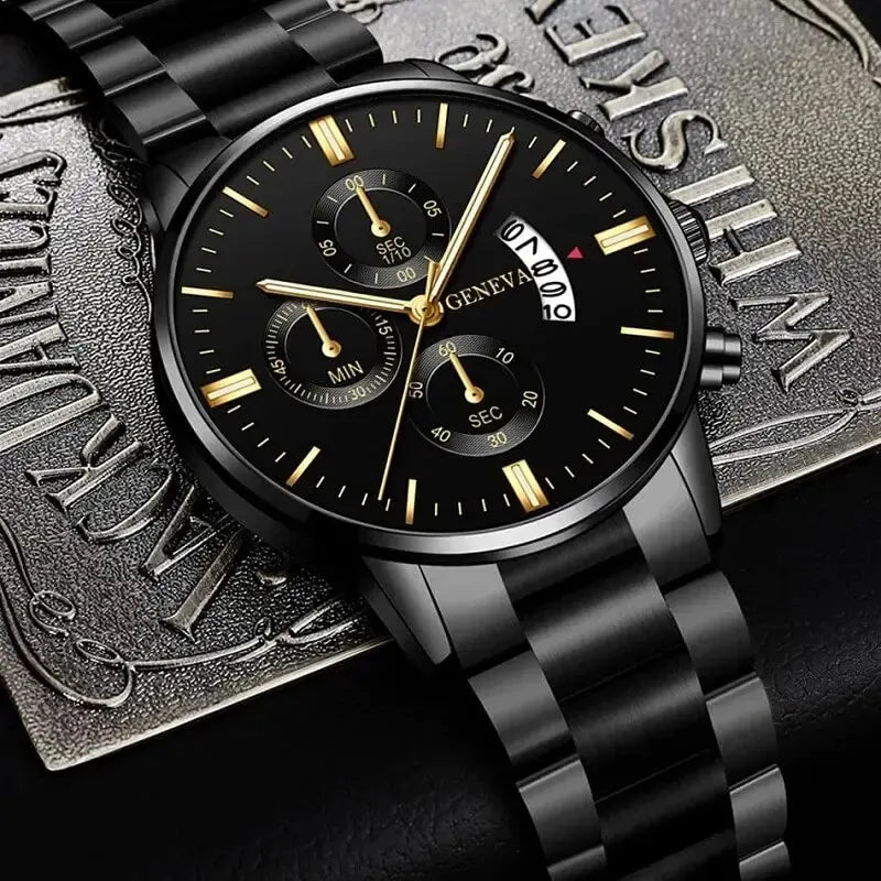 RBB Fashion Men's Stainless Steel Watch – Luxury Quartz Business Wristwatch with Calendar