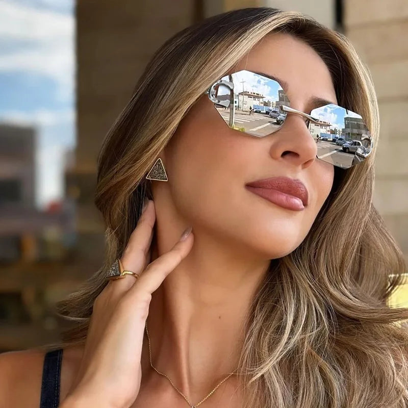RBB Luxury Rimless Sunglasses – Unisex Stylish Metal Frame Vintage UV400 Mirror Shades