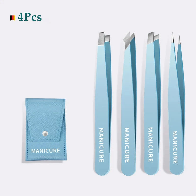 4Pcs Colorful Eyebrow Tweezers Set – Stainless Steel Slanted Hair Removal Tools