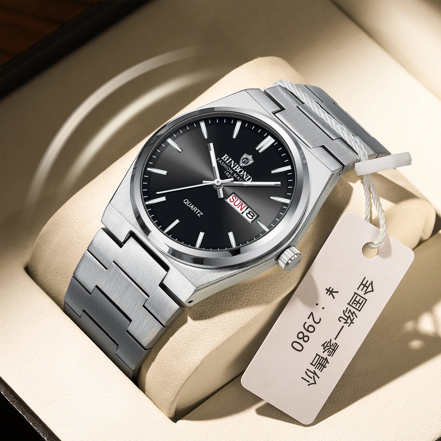 RBB Luxury Men's Quartz Watch – Waterproof Stainless Steel Sport Wristwatch with Date & Luminous Display + Gift Box