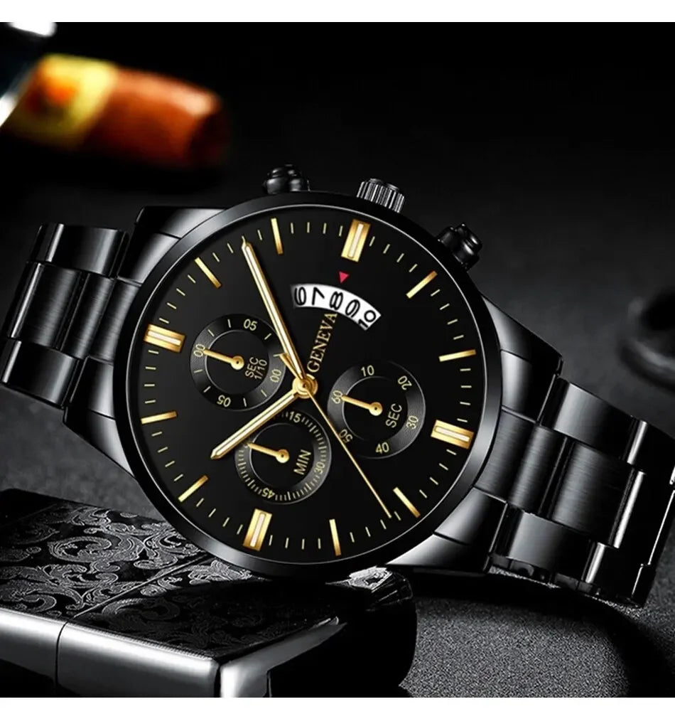 RBB Fashion Men's Stainless Steel Watch – Luxury Quartz Business Wristwatch with Calendar