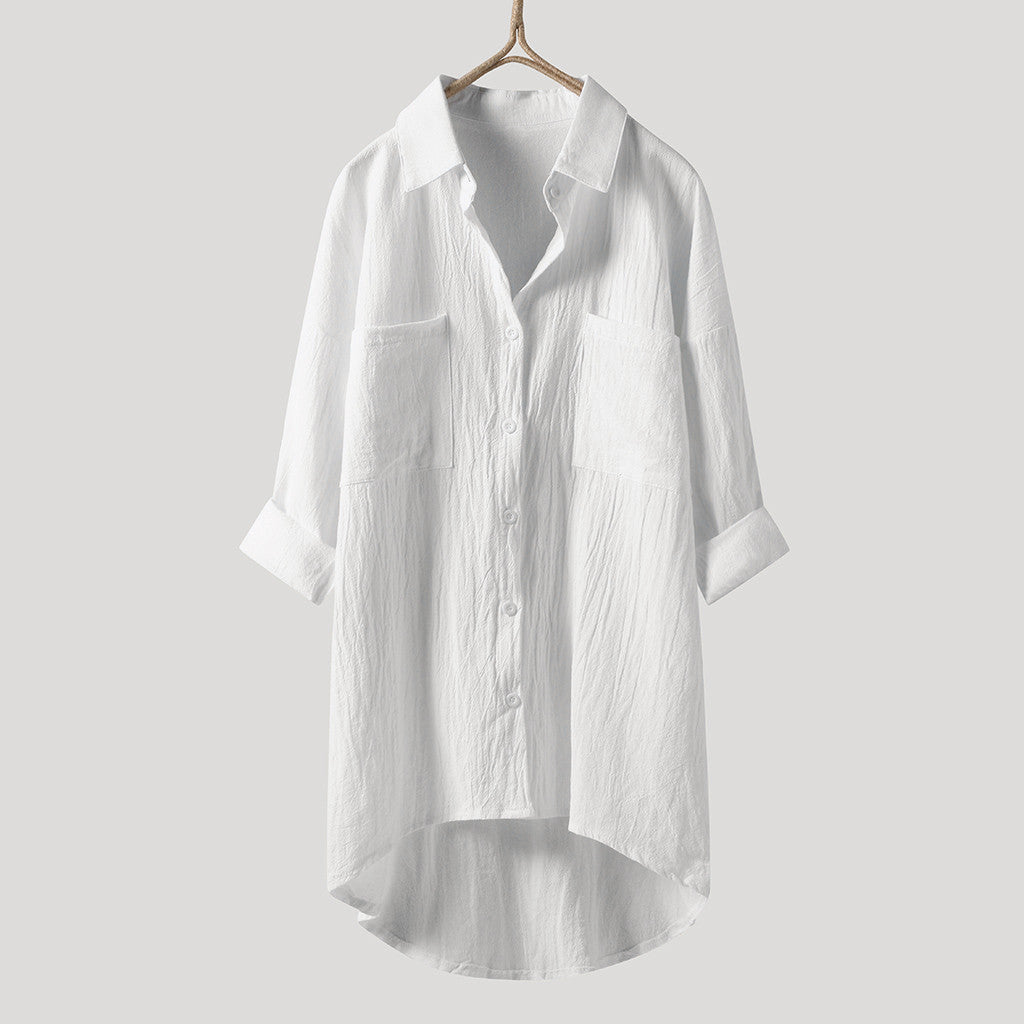 Elegant and Youth Woman Blouses Casual Home Cotton Linen Large Size Single Breasted Commuting Style Long Sleeved Shirt