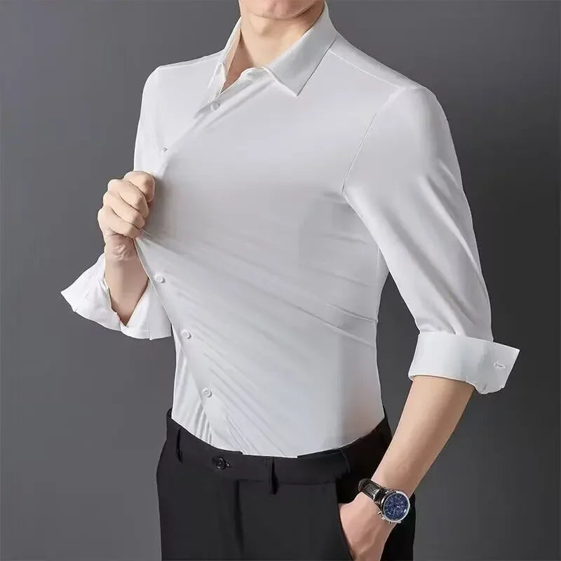 RBB Men’s Premium Ultra-Stretch Long Sleeve Shirt – Silky Formal & Casual Wear