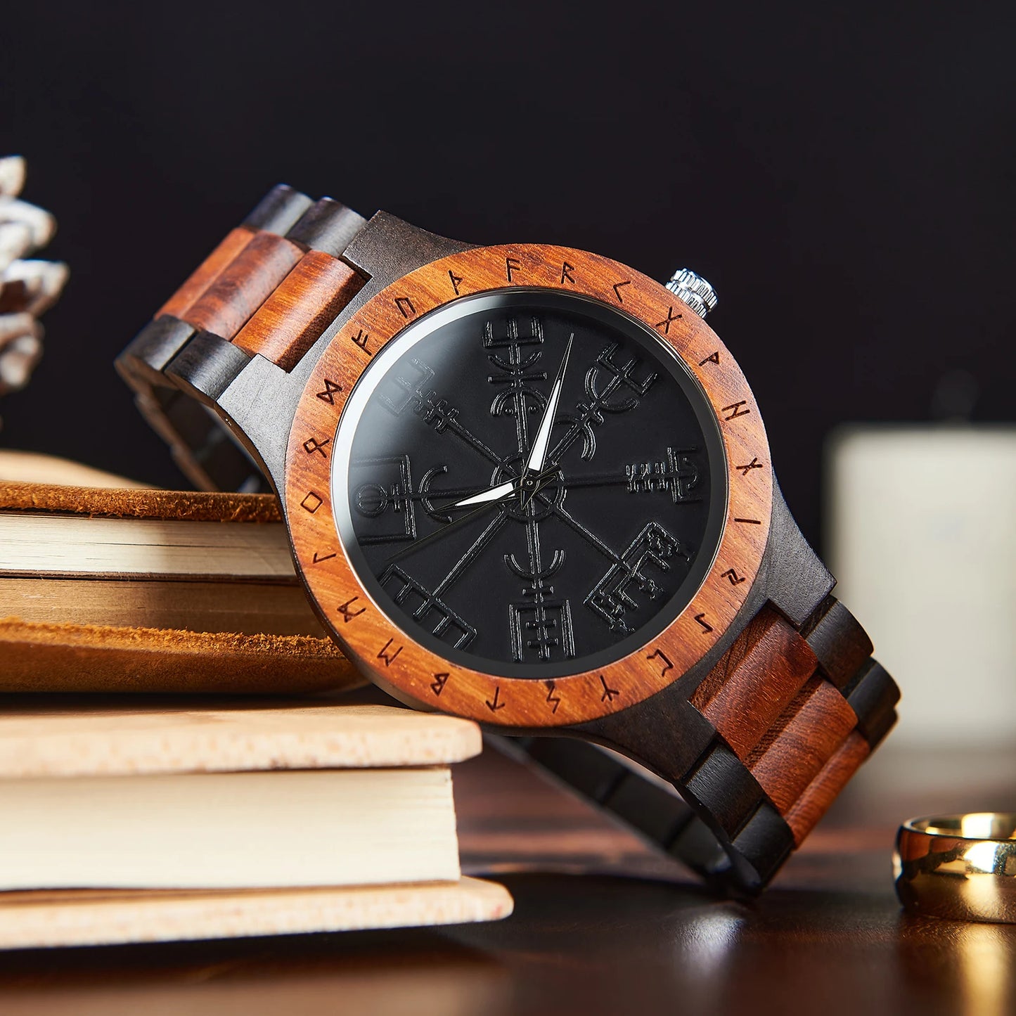 RBB Viking Wooden Wristwatch for Men – Vintage Style with Quartz Movement | Customizable