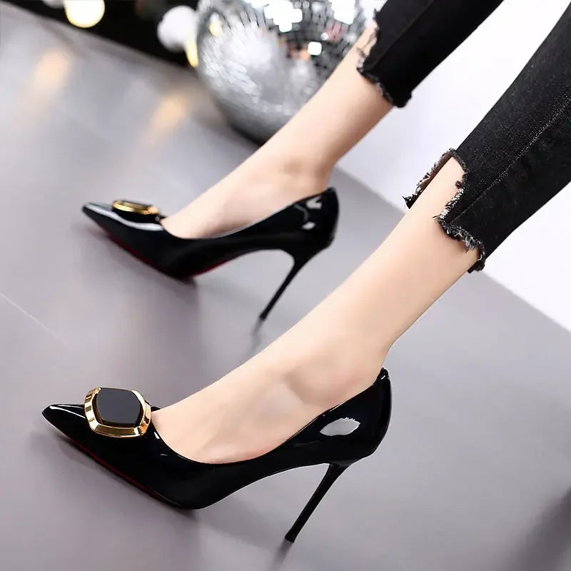 RBB Green Leather Women’s Pumps – Super High Heels (9cm+) | Korean Style Casual Fashion Shoes | Quick Delivery | Size 39